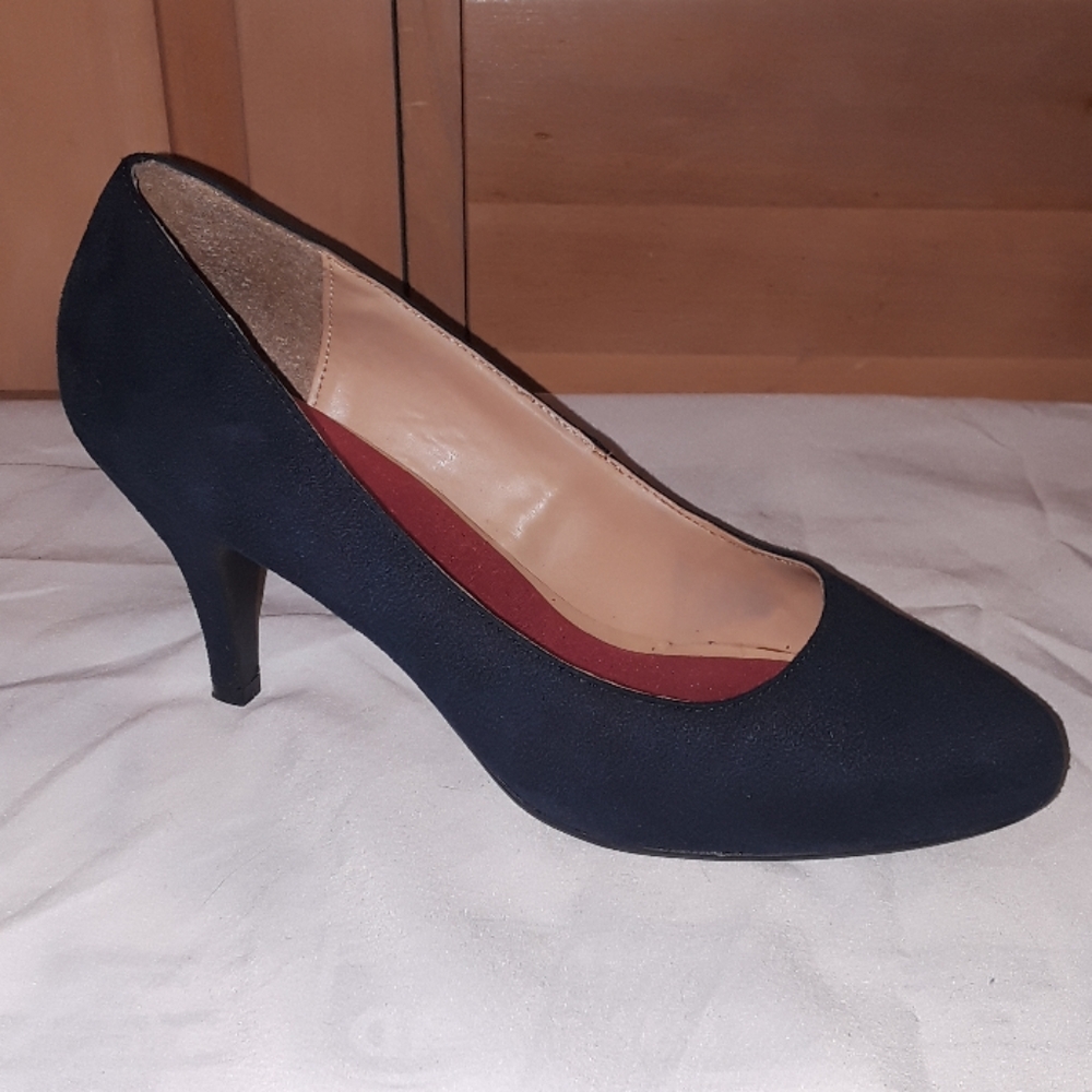 Navy blue suede kitten heels